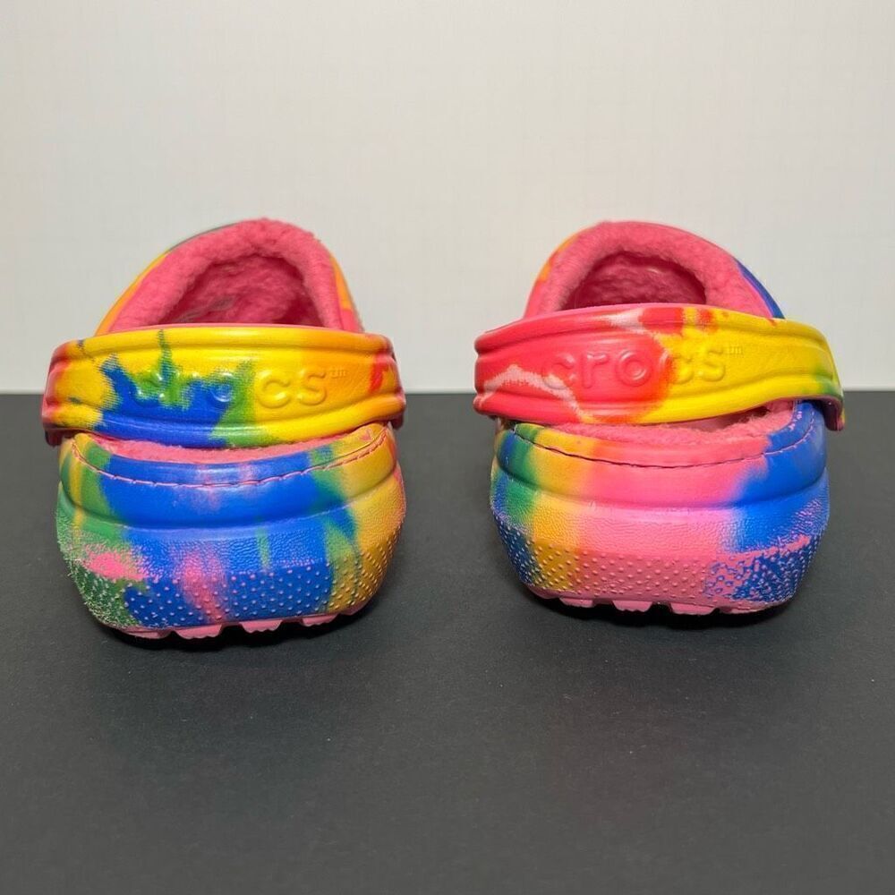 Kids CROCS Classic Tie Dye Faux Fur Lined Clogs / Size 2 - Picture 4 of 8